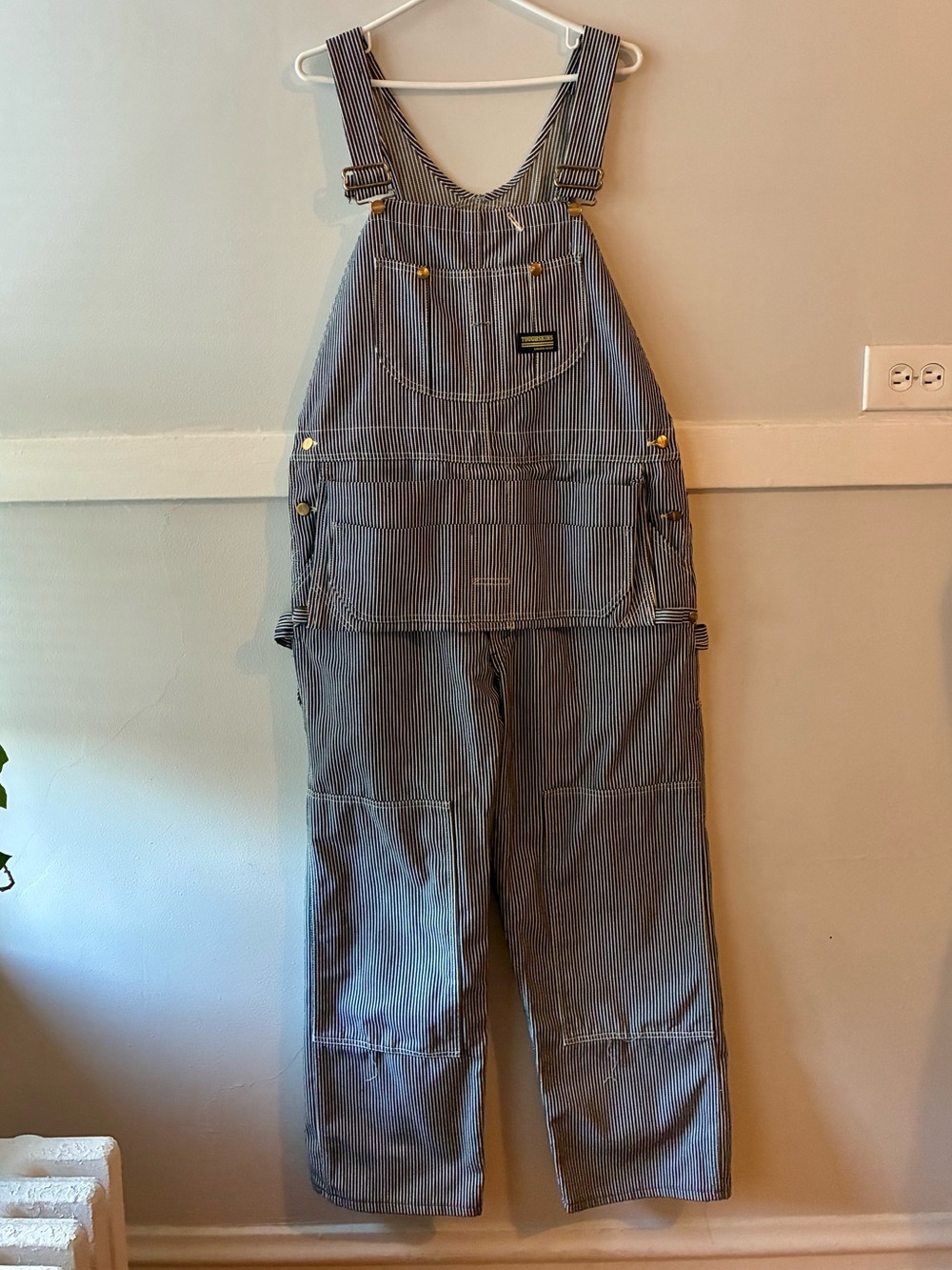 Men’s vintage Sears ToughSkins hickory stripe (railroad pinstripe) bib overalls
